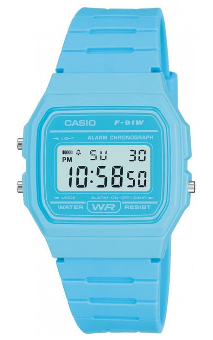 Casio F-91WC Classic Digital Retro Watch (Light Blue / Pink / Orange)