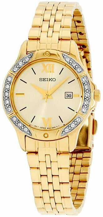 Seiko SUR860 Gold Tone Stainless Steel Analog Womens Watch 30M WR SUR-860