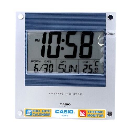 Casio New Original Wall Clock ID-11-2D Temperature Digital Silver Blue ID-11