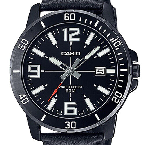 Casio MTP-VD01BL-1B Leather Analog Mens Watch MTP-VD01 WR 50M Original New