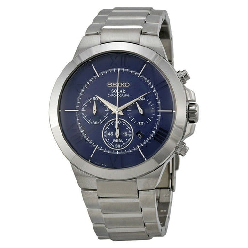 Seiko SSC281 Solar Chronograph stainless Steel Blue Dial Analog Mens Watch New