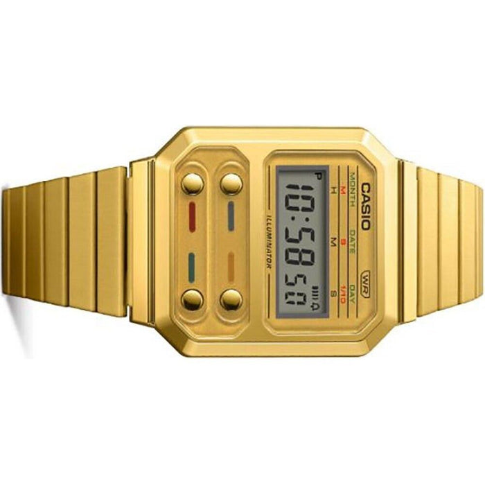 Casio A100WE-1A Vintage EDGY Chronograph Digital Watch A100 Gold Tone Original