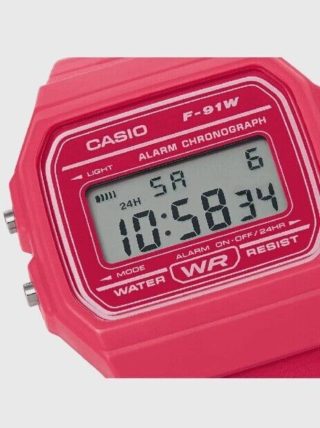 Casio F-91WC-4A Pink Original Alarm Chronograph Classic Digital Watch F-91 Retro