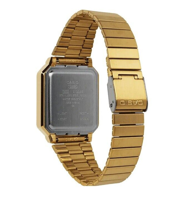 Casio A100WE-1A Vintage EDGY Chronograph Digital Watch A100 Gold Tone Original