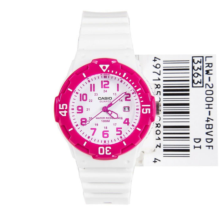 Casio Original New LRW-200H-4B White Pink Analog Womens Watch 100m WR LRW-200