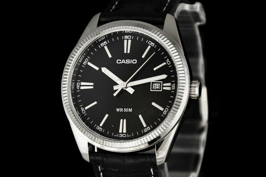 Casio Original  MTP-1302L-1A Men Black Dial Leather Band Analog Watch MTP1302L