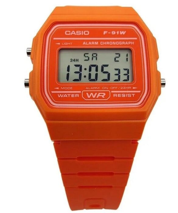 Casio F-91WC-4A2 Orange Original Alarm Chronograph Classic Digital Watch F-91