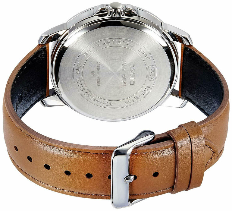 Casio MTP-E130L-2A2 Analog Leather Band Mens Watch Blue Dial WR 50M MTP-E130 New