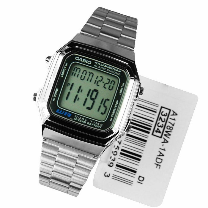 Casio A178WA-1A Digital Mens Watch Original New Stainless Steel WR A-178