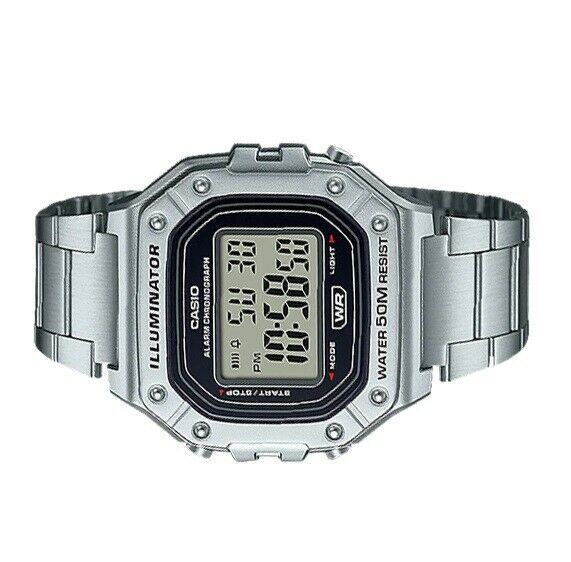 Casio W-218HD-1A Stainless Steel Digital Mens Watch Stopwatch 50M WR W-218 New