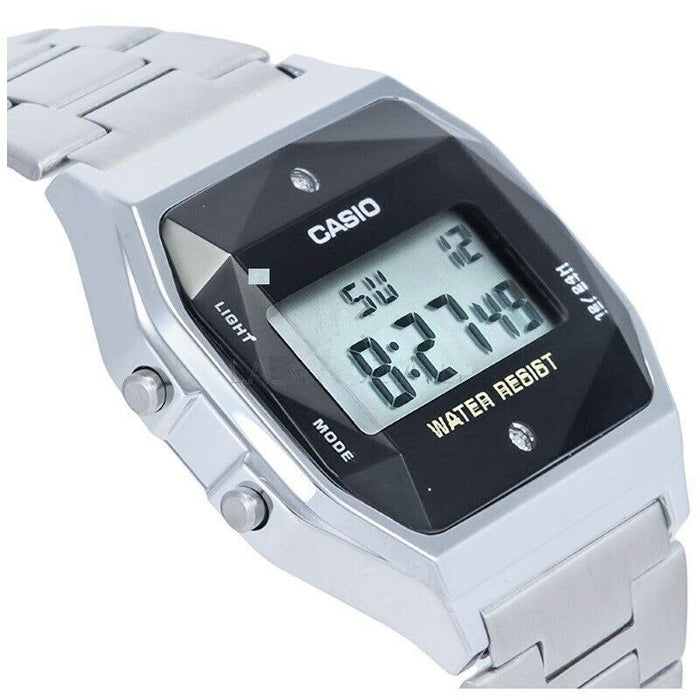 Casio A159WAD-1 W/ Natural Diamonds Digital Steel Watch Made in Japan A159 +Case
