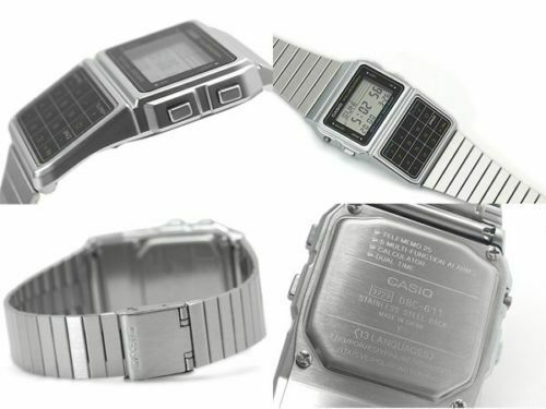 Casio DBC-611 Mens Stainless Steel Databank Calculator Watch 5 Alarms Stopwatch