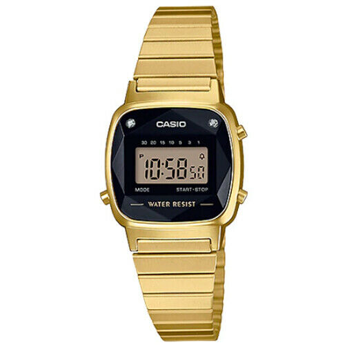 Casio LA-670WGAD-1D W/ Natural Diamonds Digital Ladies Watch Gold Tone LA-670