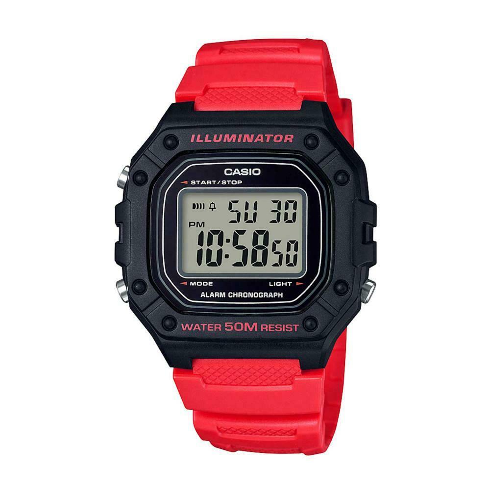 Casio W-218H-4B Original New Red Kids Digital Mens Watch Stopwatch 50M WR W-218