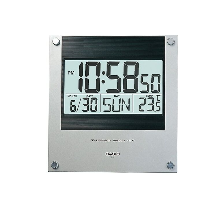 Casio New Original Wall Clock ID-11-1D  Temperature Digital Silver Black ID-11