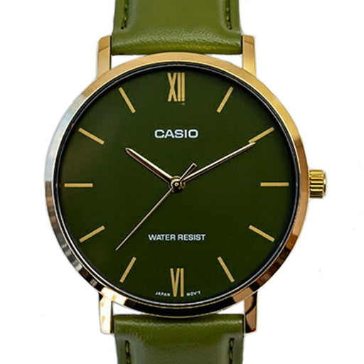 Casio MTP-VT01GL-3B New Original Analog Mens Watch Green Leather Band MTP-VT01