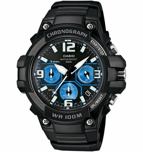 Casio MCW-100H-1A2 Analog Men's Watch Chronograph Black Blue Heavy Duty 100M WR