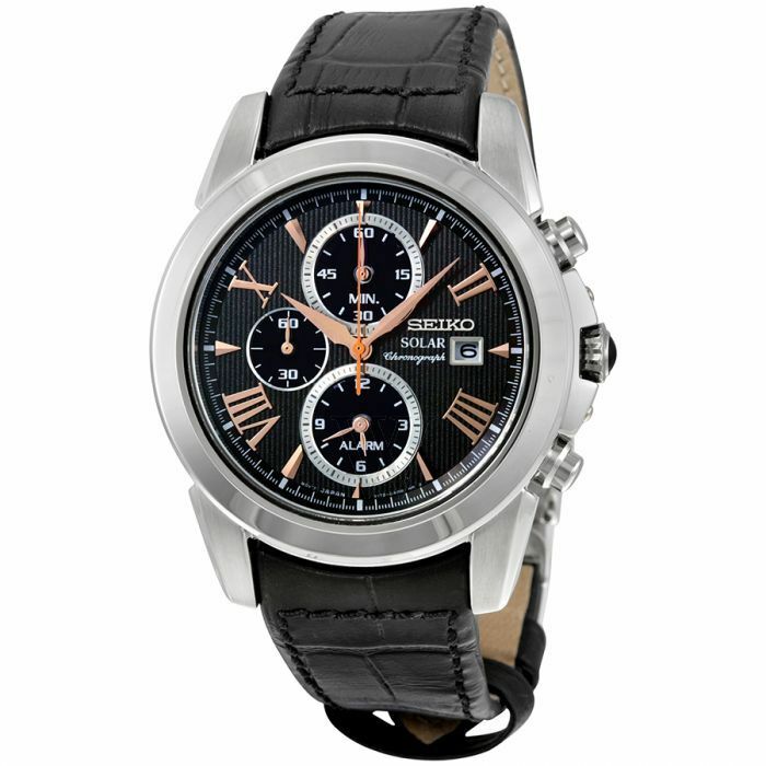 Seiko SSC379 Chronograph Solar Analog Mens Watch Leather Band 100m WR New