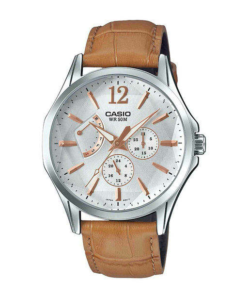 Casio MTP-E320LY-7A Analog Leather Band Mens Watch Day Date WR 50M MTP-E320 New