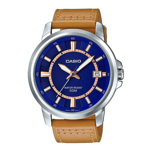 Casio MTP-E130L-2A2 Analog Leather Band Mens Watch Blue Dial WR 50M MTP-E130 New