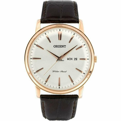 Orient Capital FUG1R005W6 White Dial Black Leather Analog Mens Watch 30M WR