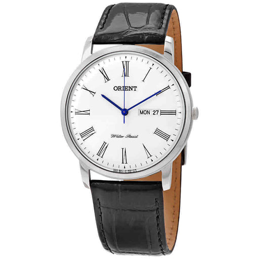 Orient Capital FUG1R009W6 White Dial Black Leather Analog Mens Watch 30M WR